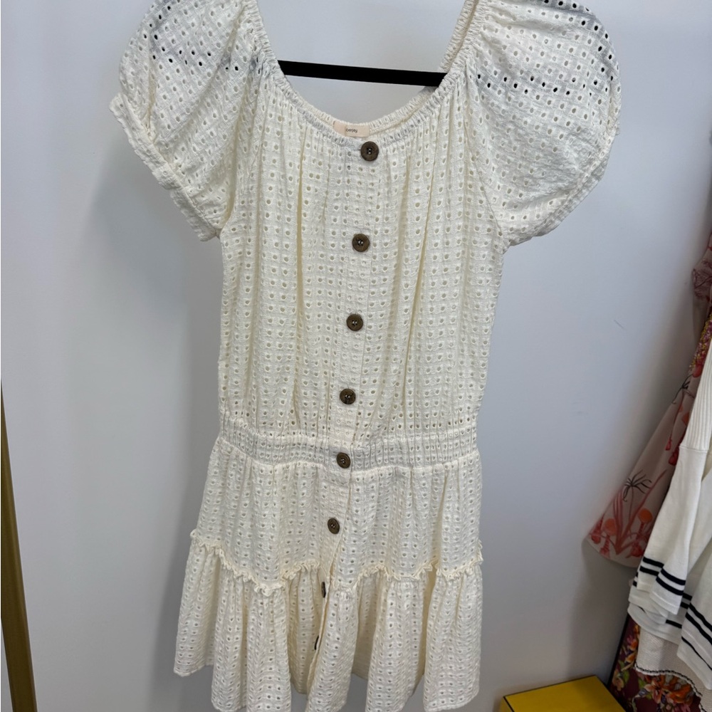 Eberjey Cream Eyelet Button-Front Coverup Mini Dress